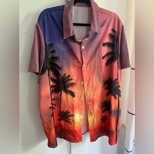 Men’s Hawaiian Tropical Print Summer Sunset Button Down Shirt 3XL